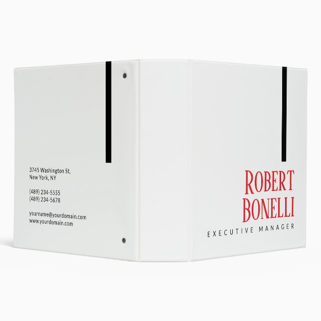Minimalist Plain Black Red & White Modern Plain Binder (Background)