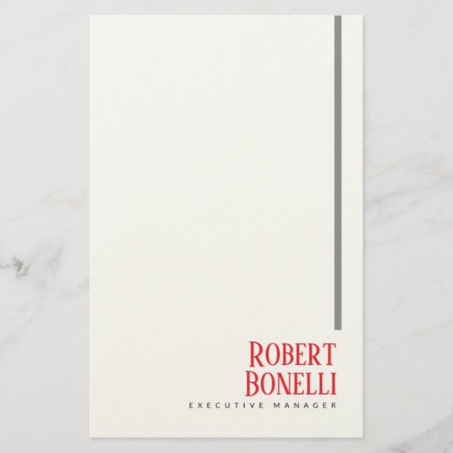 Minimalist Plain Black Red & White Modern Plain Stationery (Front)