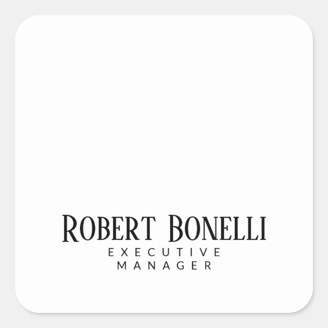 Minimalist Plain Black & White Modern Plain Square Sticker (Front)