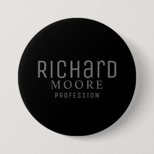 minimalist plain black white name 3 inch round button
