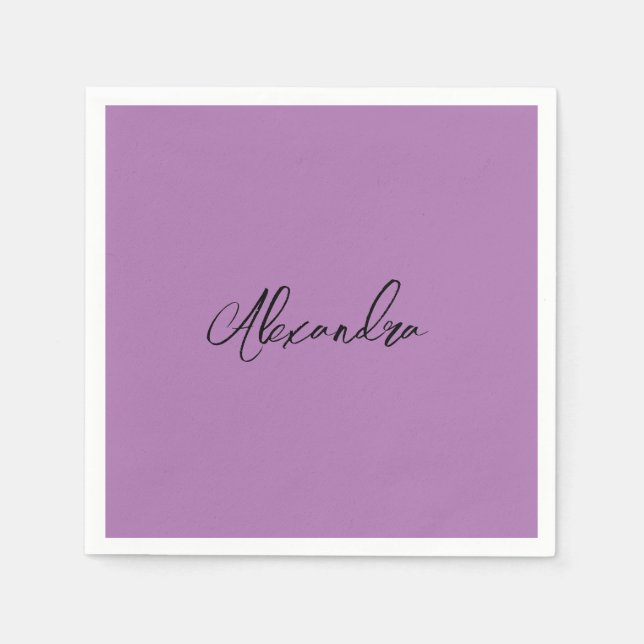 Minimalist Plain Calligraphy Own Name Lavender Napkin (Front)