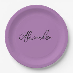 Minimalist Plain Calligraphy Own Name Lavender Paper Plate