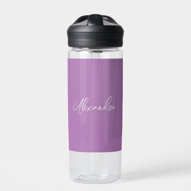 Minimalist Plain Calligraphy Own Name Lavender Water Bottle (Front)