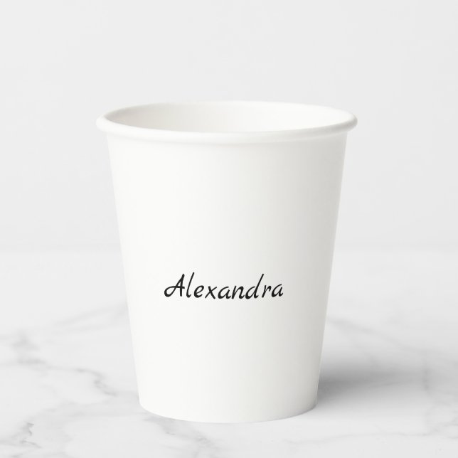 Minimalist Plain Classical Own Name Black White Paper Cups (Front)