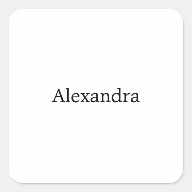 Minimalist Plain Classical Own Name Black White Square Sticker (Front)