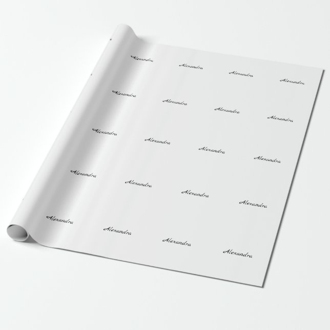 Minimalist Plain Classical Own Name Black White Wrapping Paper (Unrolled)