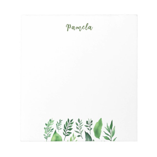 Minimalist Plain Cute Own Name Floral Greenery Notepad (Front)