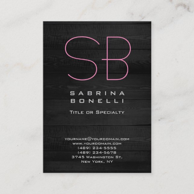 Minimalist Plain Elegant Grey Wood Monogram Business Card (Front)