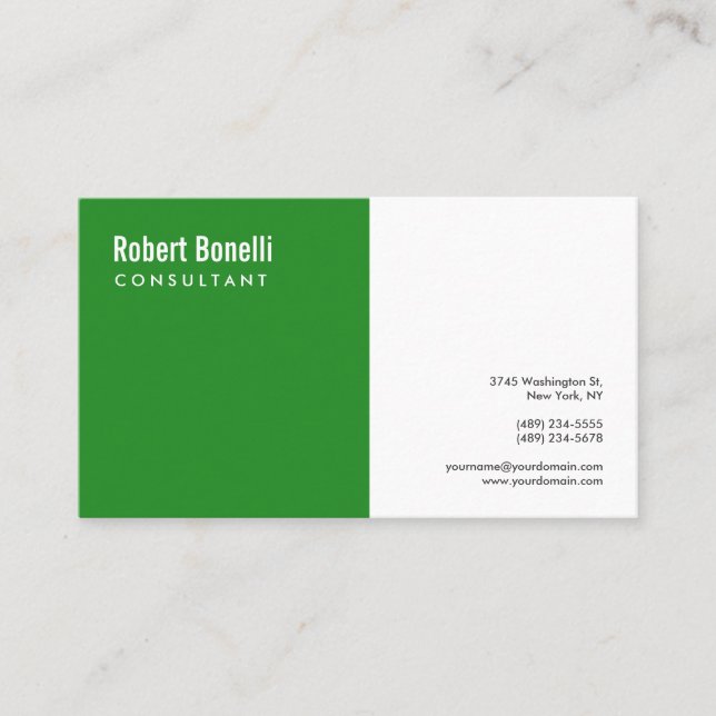 Minimalist Plain Forest Green White Modern Custom Business Card (Front)