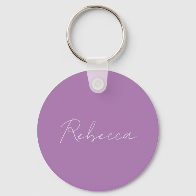 Minimalist Plain Handwritten Name Lavender Pink Keychain (Front)