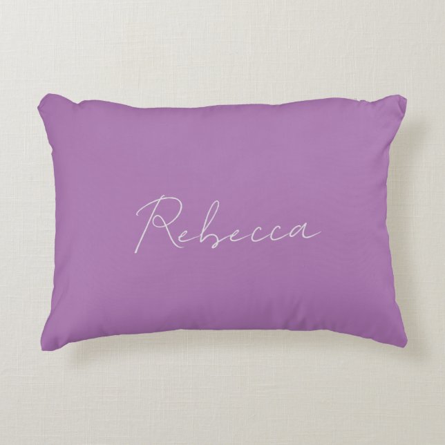 Minimalist Plain Handwritten Own Name Lavender Accent Pillow (Front)