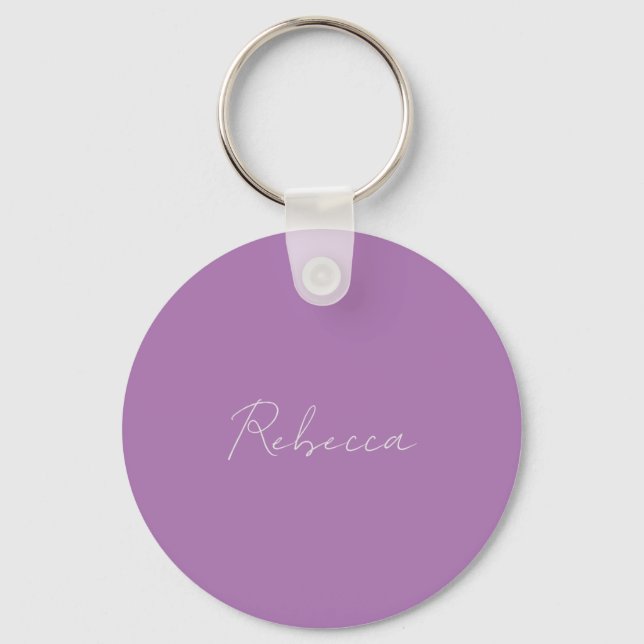 Minimalist Plain Handwritten Own Name Lavender Keychain (Front)