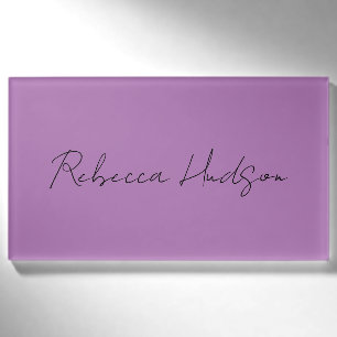 Minimalist Plain Handwritten Own Name Lavender Name Tag