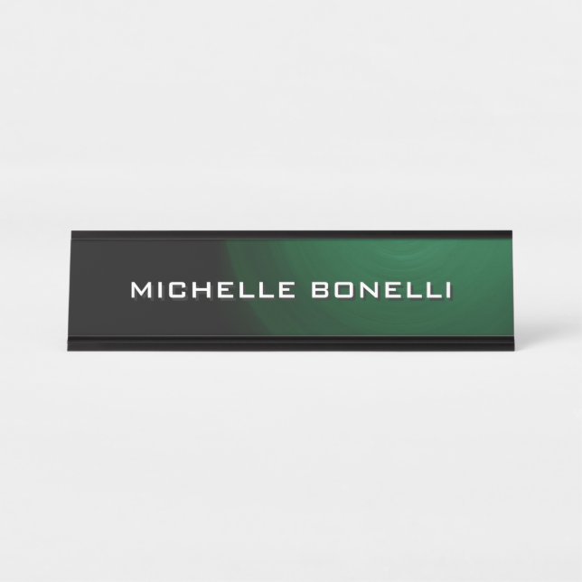 Minimalist Plain Modern Green Black Desk Name Plate (Front)