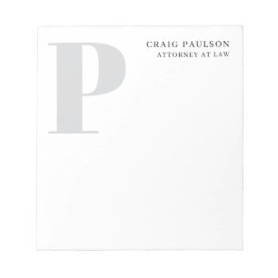 Minimalist Plain Modern Grey Monogram Name Title Notepad