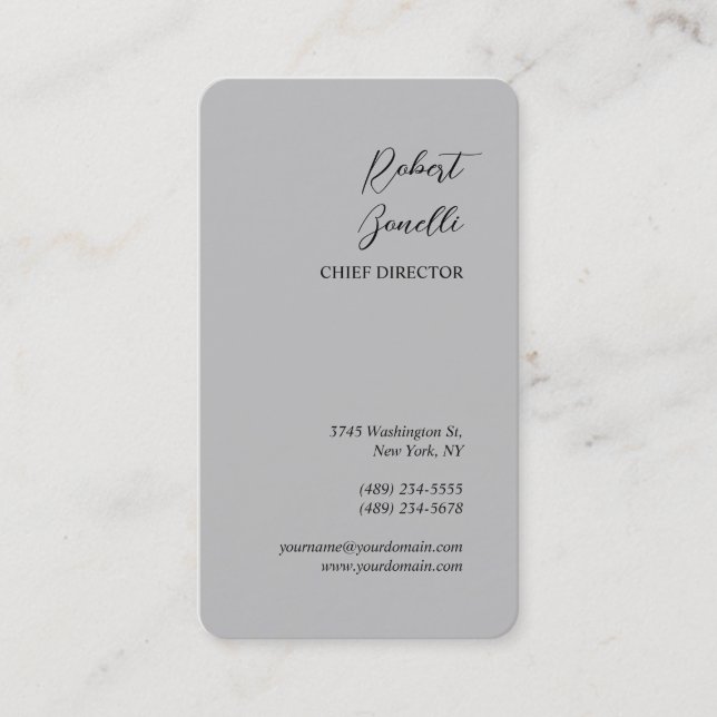 Minimalist Plain Modern Grey Personalized Business Card (Front)