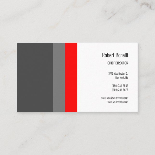 Minimalist Plain Modern Grey Red White Business Card (Front)