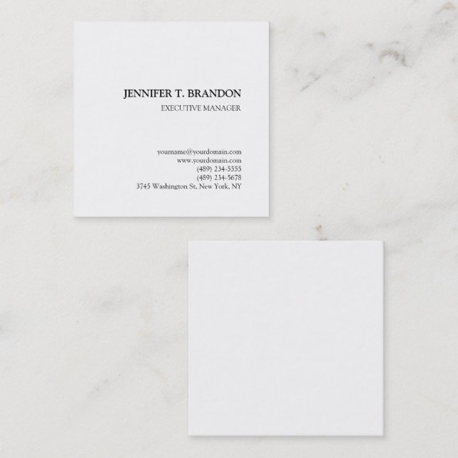 Minimalist Plain Modern Professional White Square Business Card (Front/Back)