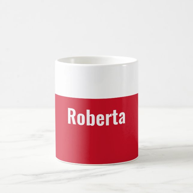 Minimalist Plain Modern Red White Your Name Coffee Mug (Center)