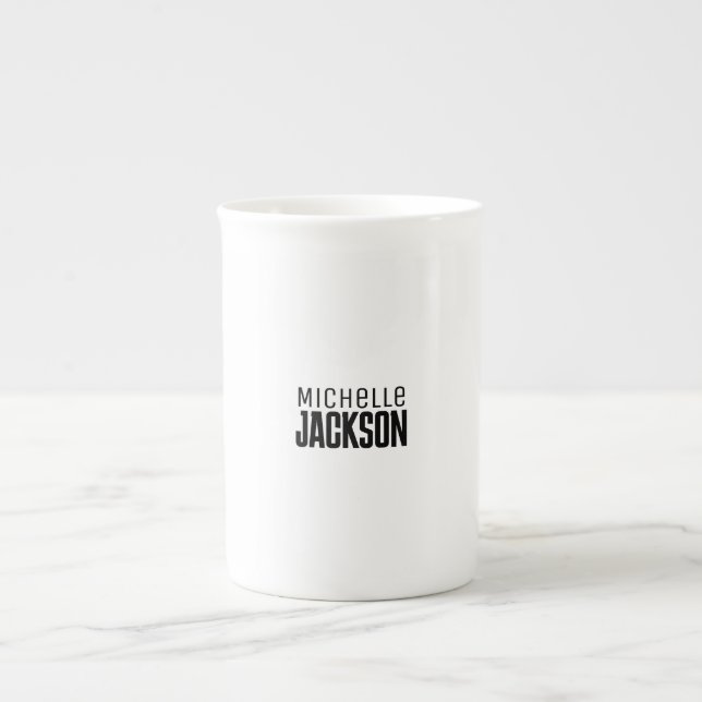 Minimalist Plain Modern Your Name Message Bone China Mug (Front)