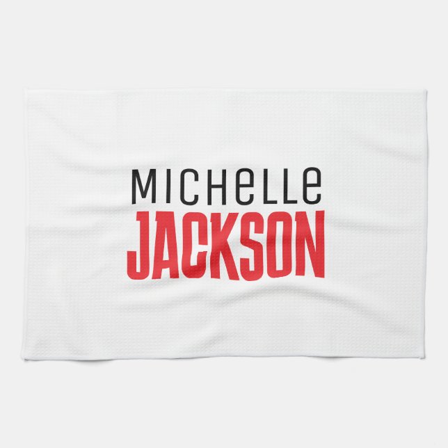 Minimalist Plain Modern Your Name Message Kitchen Towel (Horizontal)