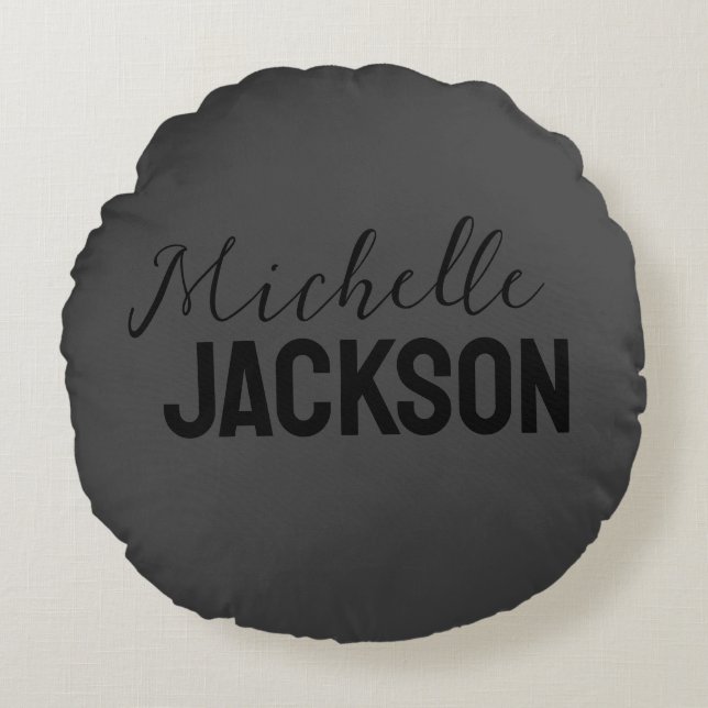 Minimalist Plain Modern Your Name Message Round Pillow (Front)