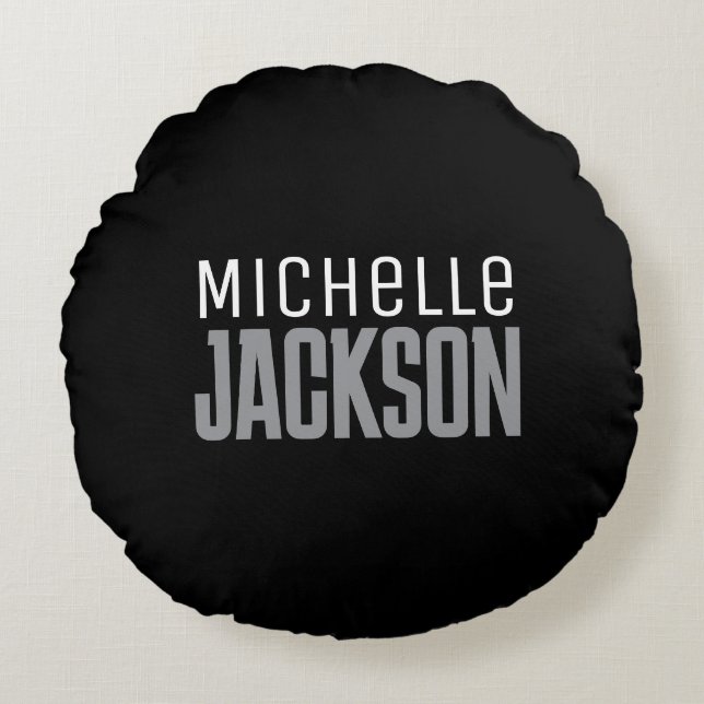 Minimalist Plain Modern Your Name Message Round Pillow (Front)
