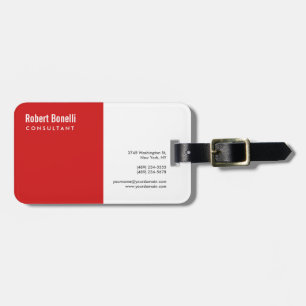 Minimalist Plain Red White Modern Luggage Tag