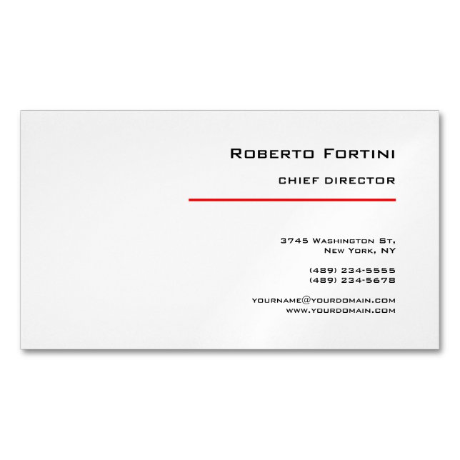 Minimalist Plain Red White Modern  Magnetic Business Card (Front)