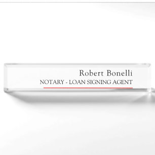 Minimalist Plain Red White Modern Notary  Nameplate