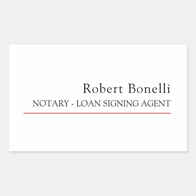 Minimalist Plain Red White Modern Notary  Sticker (Front)