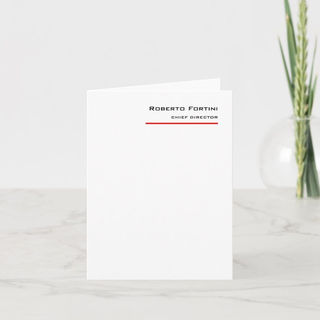 Minimalist Plain Red White Modern Note Card (Front)