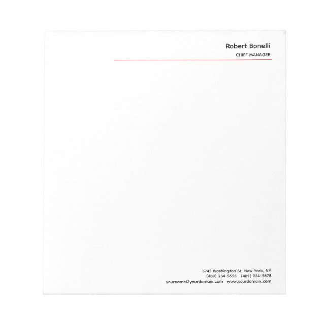Minimalist Plain Red White Modern  Notepad (Front)