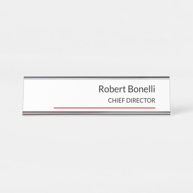 Minimalist Plain Red White Modern Standard Size Desk Name Plate (Front)