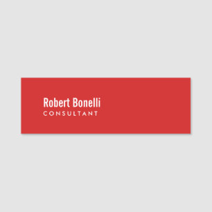 Minimalist Plain Red White Modern Standard Size Name Tag