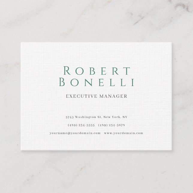 Minimalist Plain Simple White Modern Lovely Linen Business Card (Front)