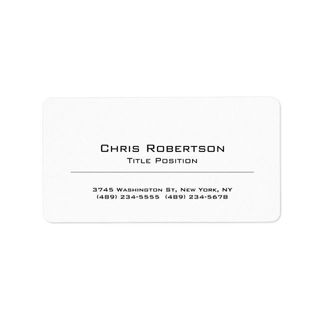 Minimalist Plain Simple White Professional Label (Front)