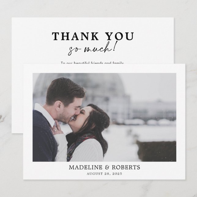 Minimalist Plain White Photo Wedding Thank You Card (Front/Back)