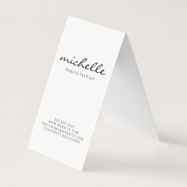 Minimalist Plain White with Cursive Text Business Card (Front)