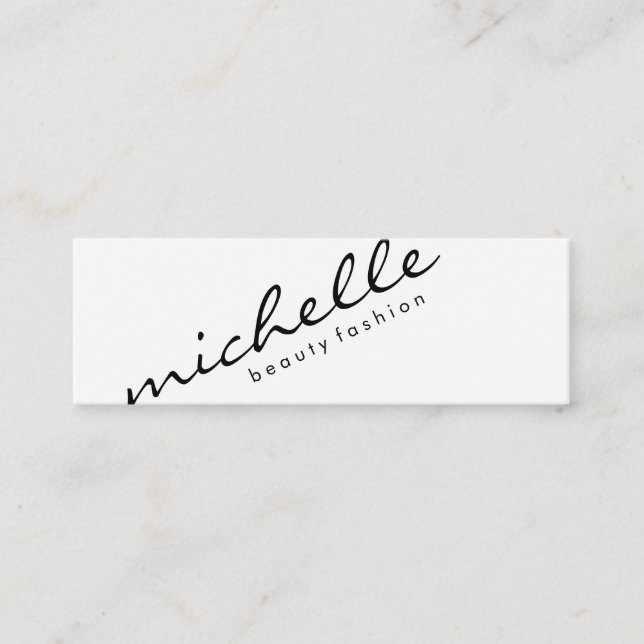 Minimalist Plain White with Cursive Text Mini Business Card (Front)