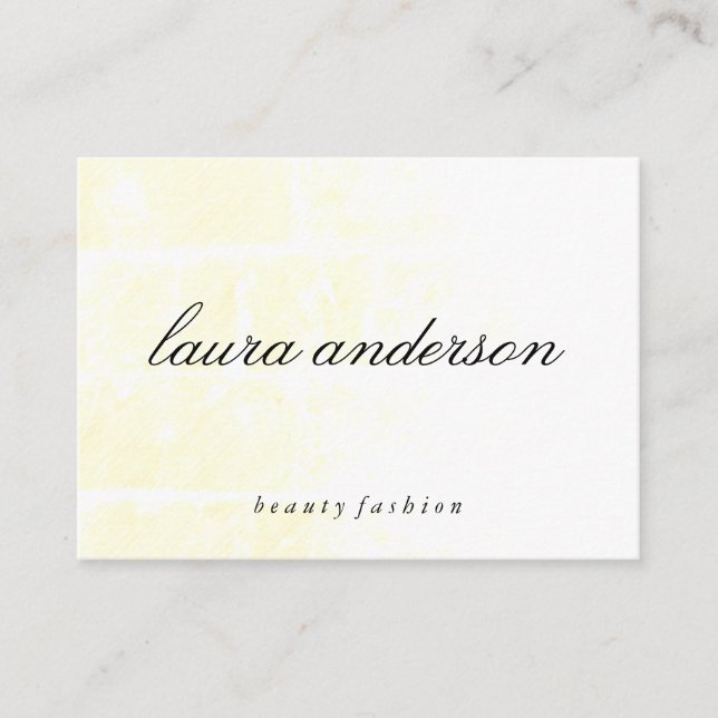 Minimalist Plain Yellow with Cursive Text Business Card (Front)