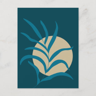 Minimalist Plant Leaves and Moon Postcard