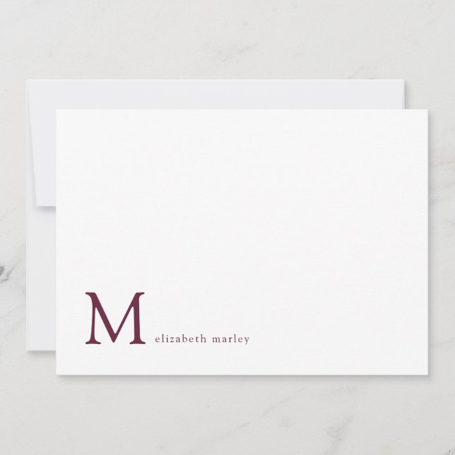 Minimalist Plum Purple Monogram Correspondence    Card (Front)