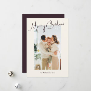 Minimalist Plum Script Custom Photo Christmas Holiday Card