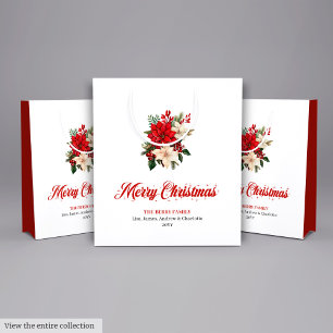 Minimalist Poinsettia Script Font Holiday Gift Bag