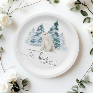 Minimalist Polar bear baby shower Paper Plate
