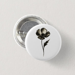 Minimalist Poppy – Monochrome Botanical Ink Art on 1 Inch Round Button