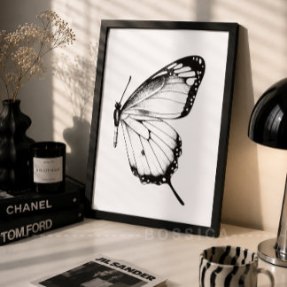 Minimalist Poster Black White Butterfly Wall Art 