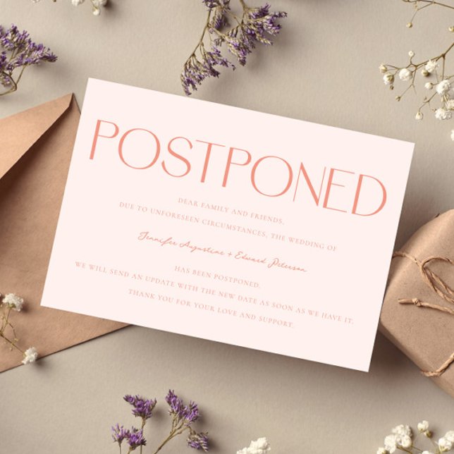 Minimalist Postponed Wedding Update Peach Invitation (Creator Uploaded)