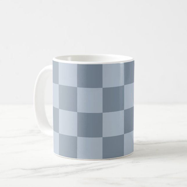 Minimalist Powder Blue Chequerboard Pattern Coffee Mug (Front Left)